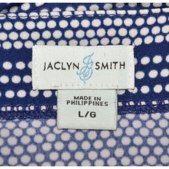 Jaclyn Smith Blouse Top Blue White Polka Dot Size L 3/4 Sleeve Career Casual - Picture 8 of 10